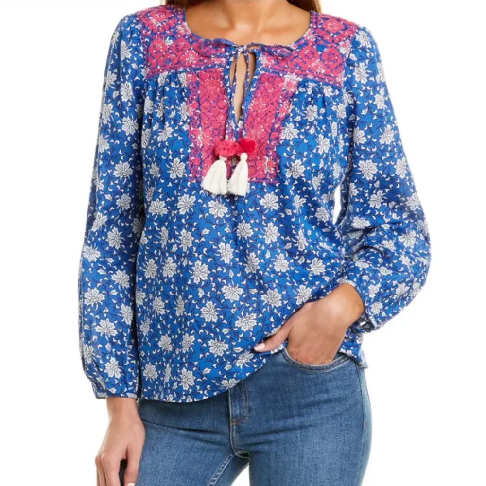 J Crew Embroidered Cotton Voile Top